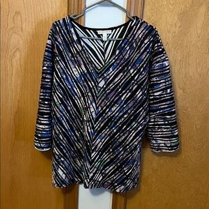 Dana Buchman Black Multicolor Striped Tunic